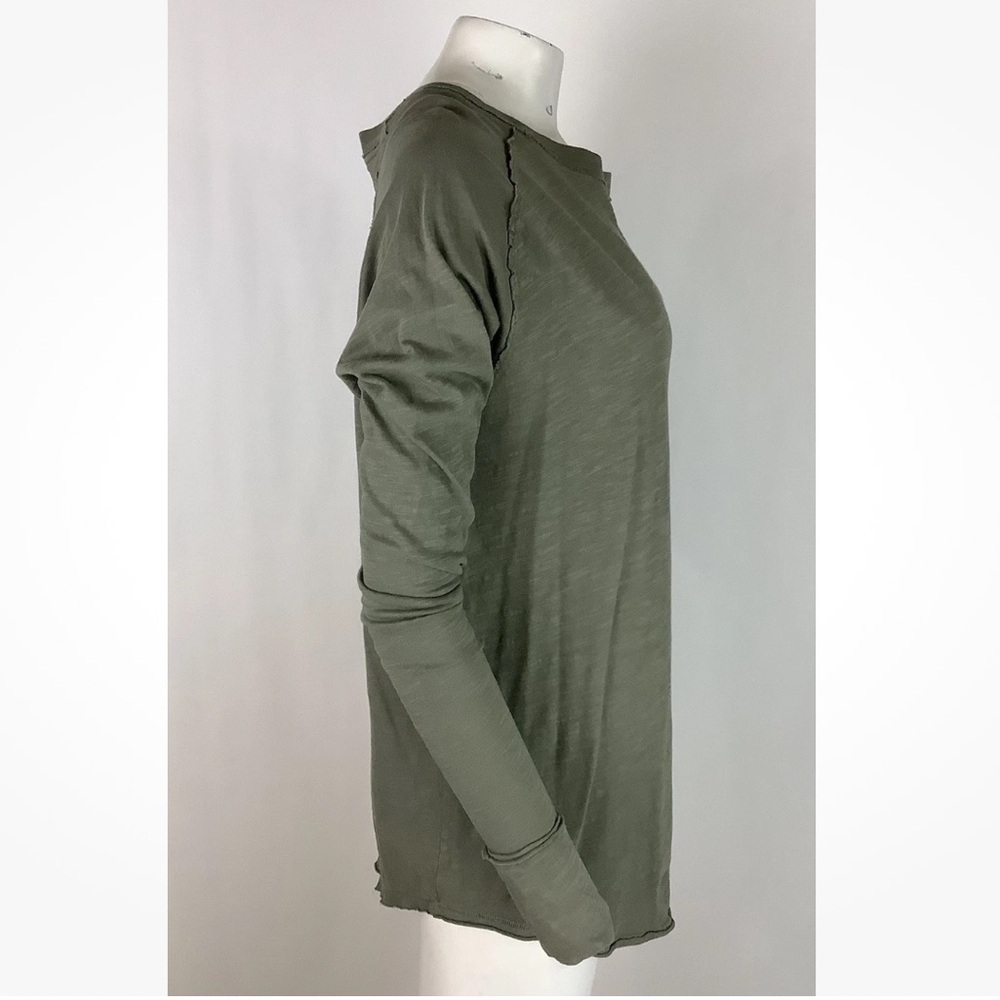 We The Free Sz XS 100% Cotton Arden Long Sleeve Oversized Tee In Army Green - Picture 3 of 8